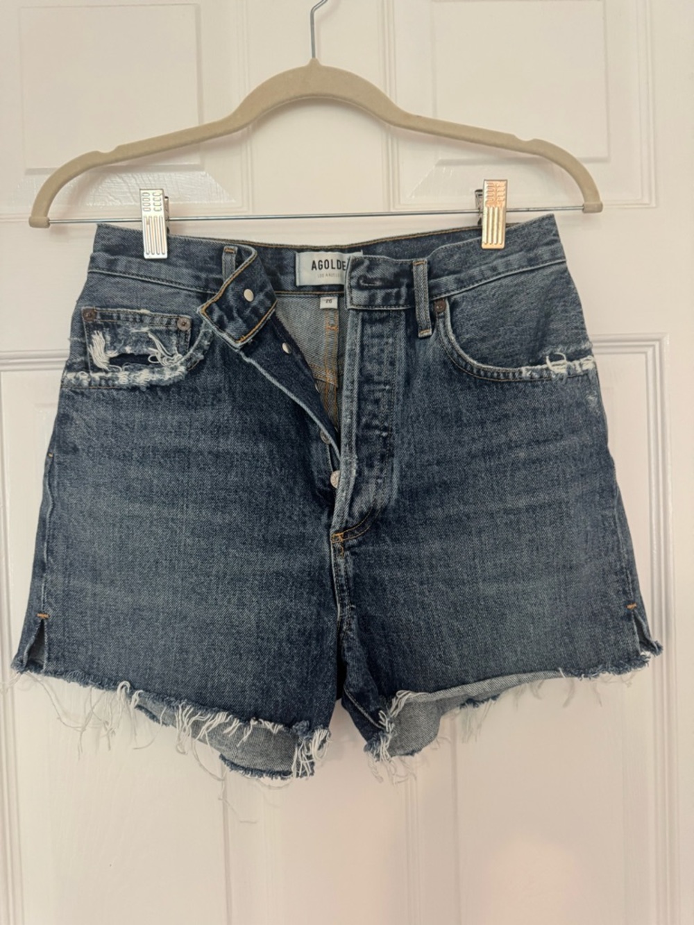 AGOLDE Dee High-Rise Distressed Denim Shorts - Dark Blue